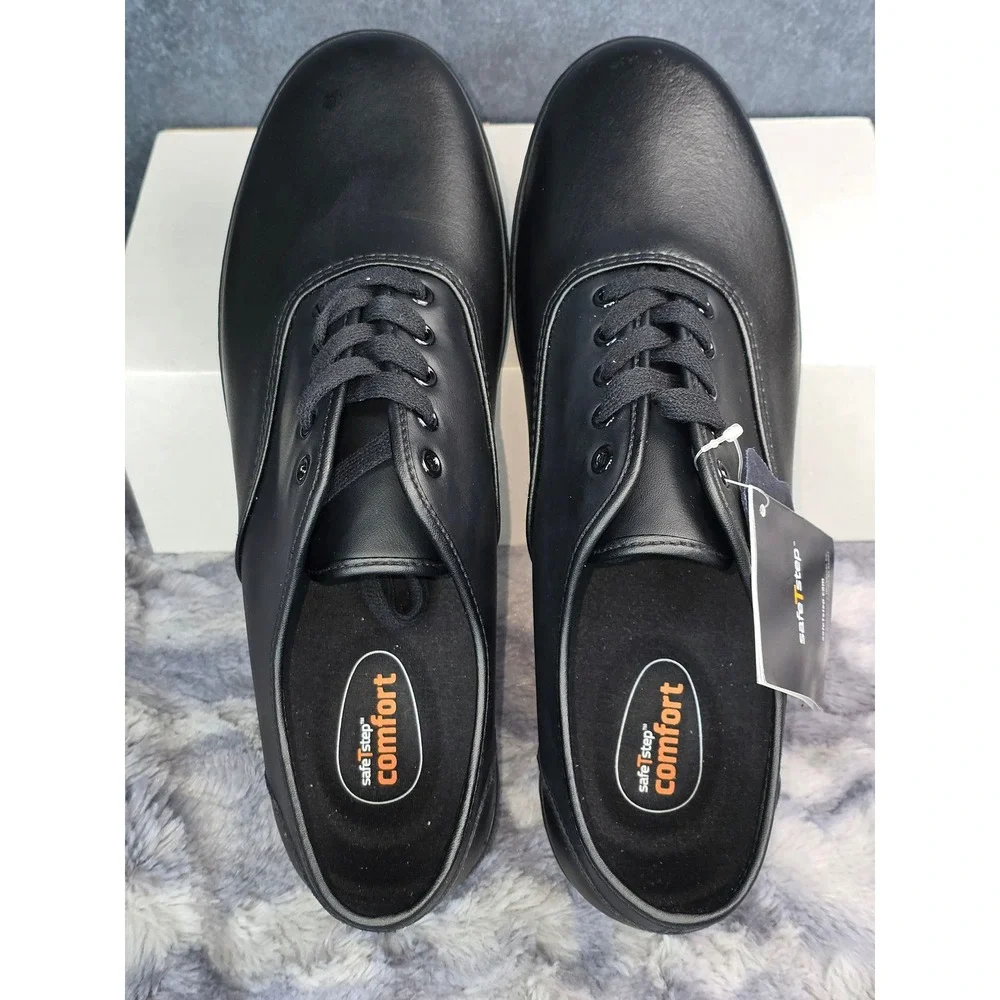NWT SafeTstep Work Shoes Black Slip Resistant Comfort Leather Mens Size 12